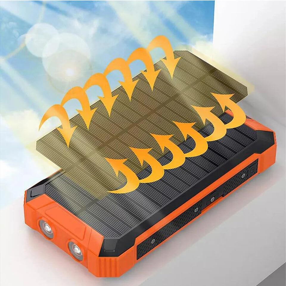 Solar Portable Power Bank with Built-In Cables LED Flashlight
