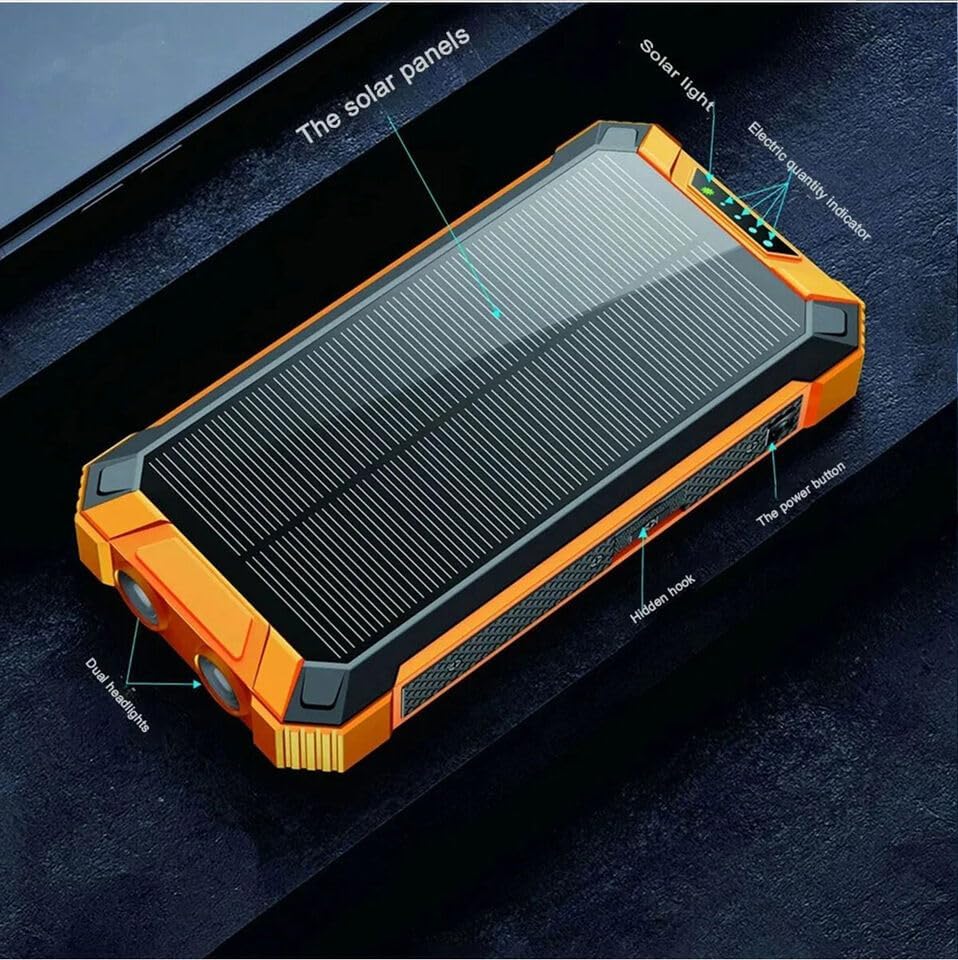 Solar Portable Power Bank with Built-In Cables LED Flashlight