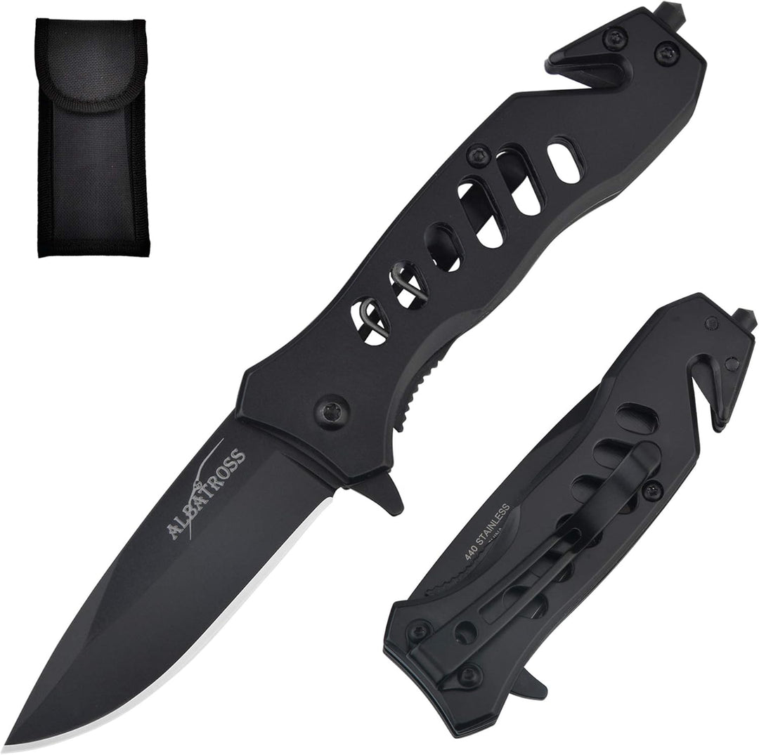 Tactical Folding Pocket Knife with Glass Breaker and Seatbelt Cutter