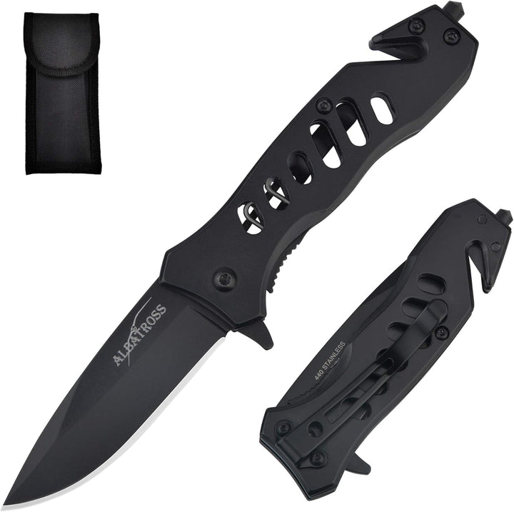 Tactical Folding Pocket Knife with Glass Breaker and Seatbelt Cutter
