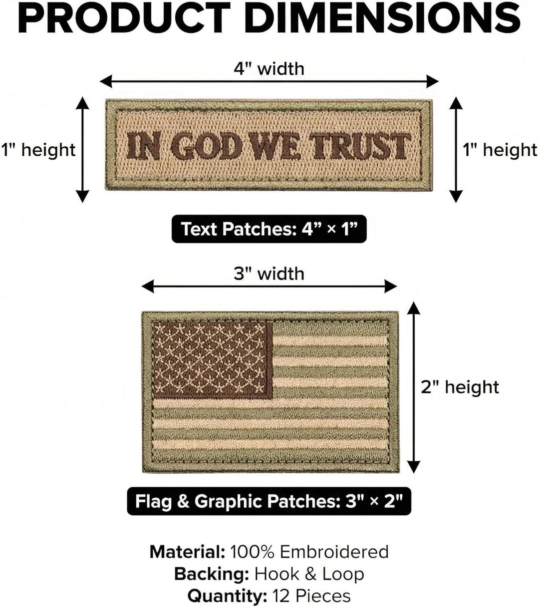 Bundle 8 Pieces Tactical Military Patch Set,Usa Flag Patches Tactical Military Army Operator Patches with Hook & Loop Fasteners Backing (Tan)