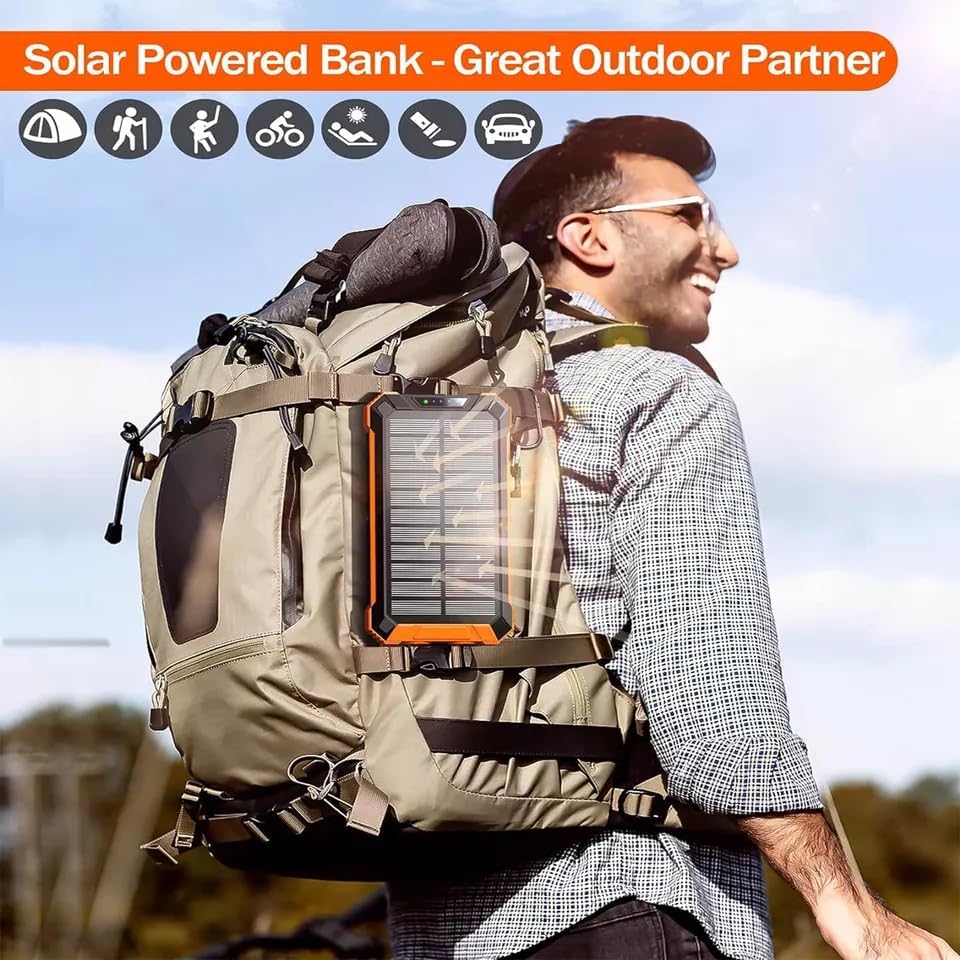 Solar Portable Power Bank with Built-In Cables LED Flashlight