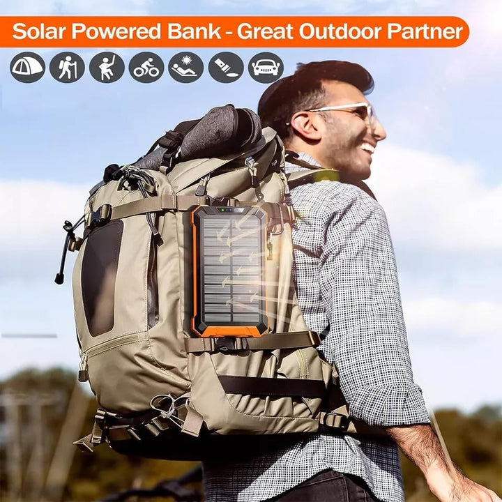 Solar Portable Power Bank with Built-In Cables LED Flashlight