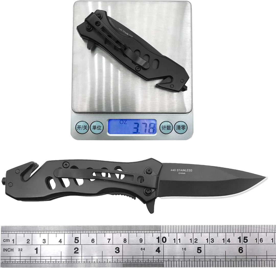 Tactical Folding Pocket Knife with Glass Breaker and Seatbelt Cutter