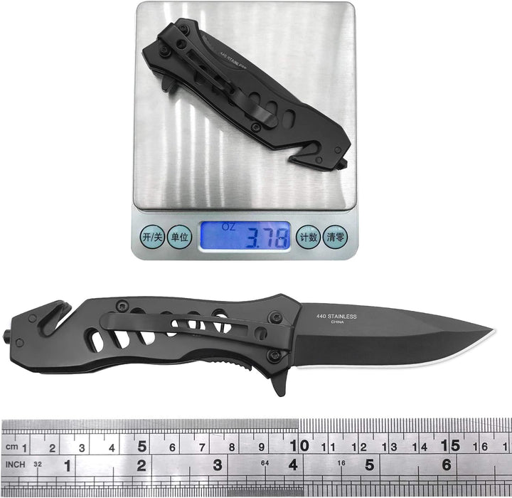 Tactical Folding Pocket Knife with Glass Breaker and Seatbelt Cutter
