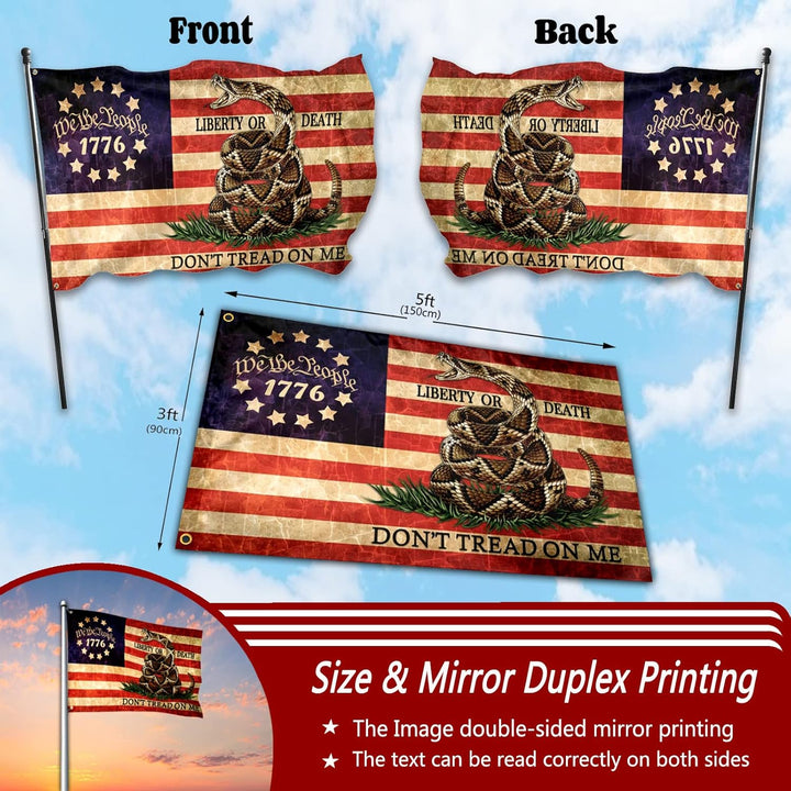 Dont Tread on Me Flag We the People Flag 3X5 Ft 1776 Retro American Polyester Double Sided Mirror Printing Outdoor House Patriotic Banner Decor