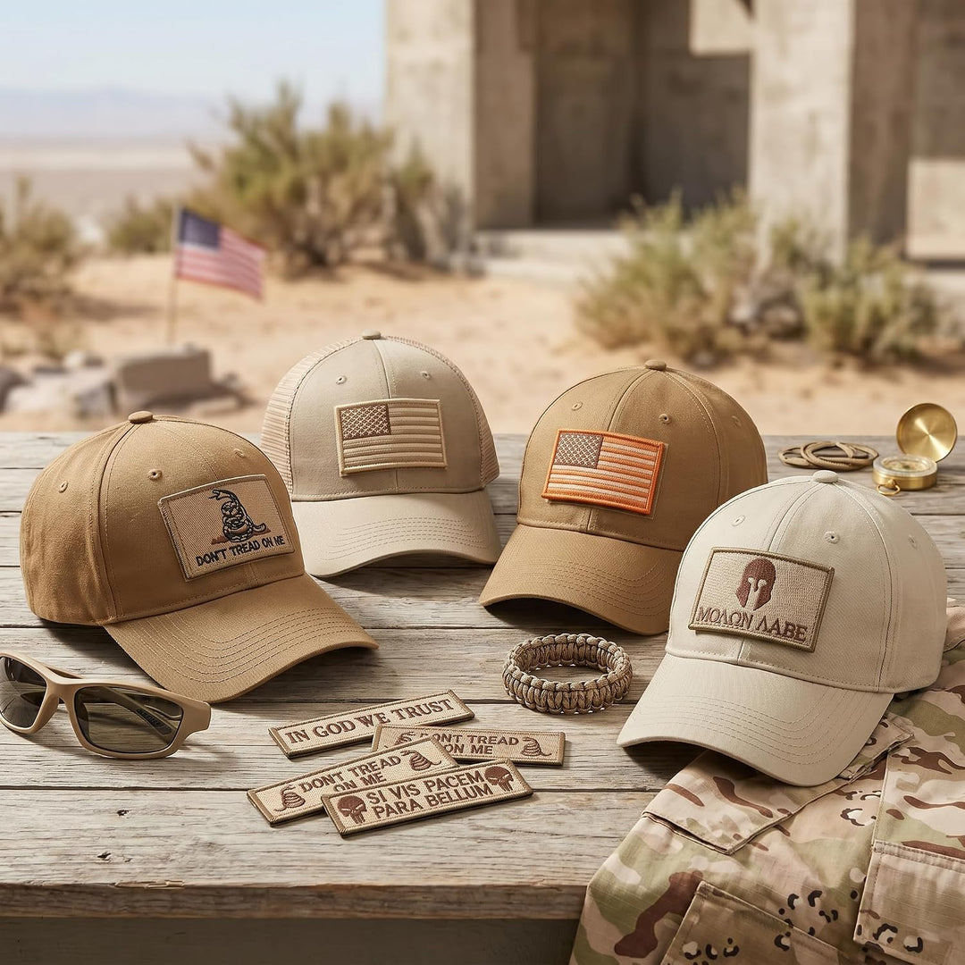 Bundle 8 Pieces Tactical Military Patch Set,Usa Flag Patches Tactical Military Army Operator Patches with Hook & Loop Fasteners Backing (Tan)