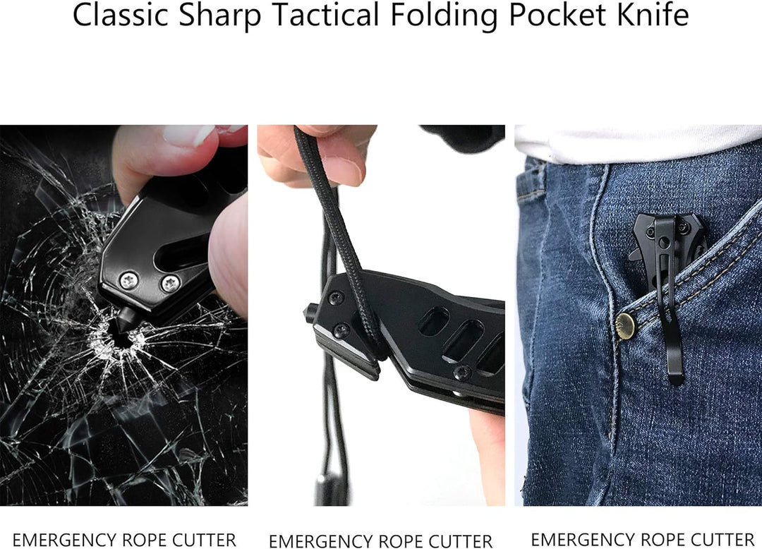 Tactical Folding Pocket Knife with Glass Breaker and Seatbelt Cutter