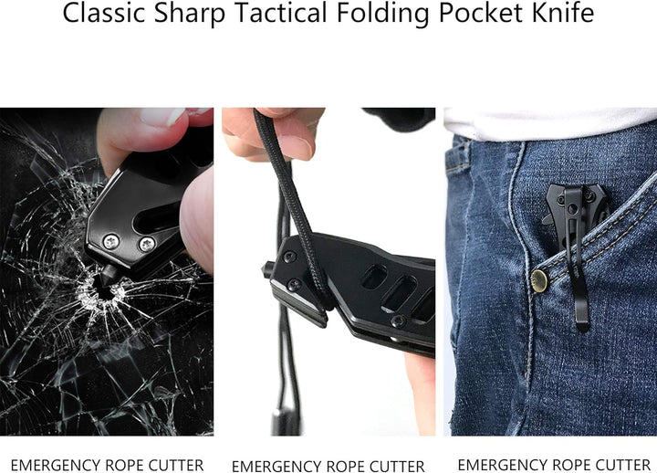 Tactical Folding Pocket Knife with Glass Breaker and Seatbelt Cutter