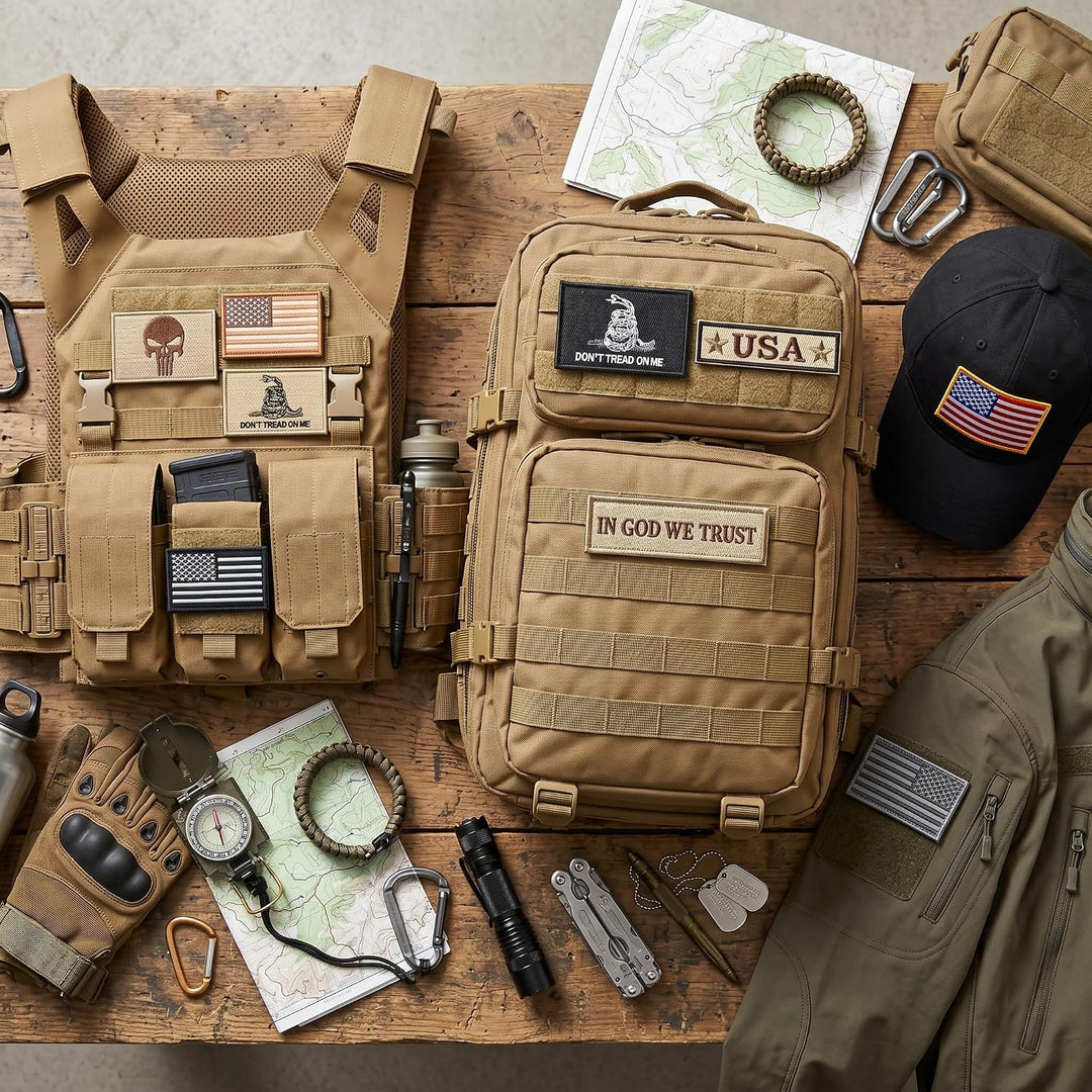 Bundle 8 Pieces Tactical Military Patch Set,Usa Flag Patches Tactical Military Army Operator Patches with Hook & Loop Fasteners Backing (Tan)