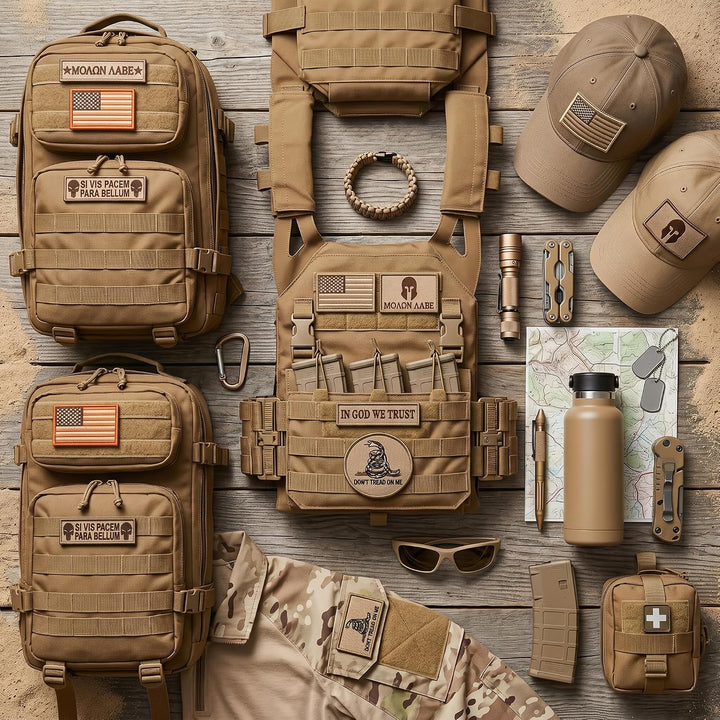 Bundle 8 Pieces Tactical Military Patch Set,Usa Flag Patches Tactical Military Army Operator Patches with Hook & Loop Fasteners Backing (Tan)