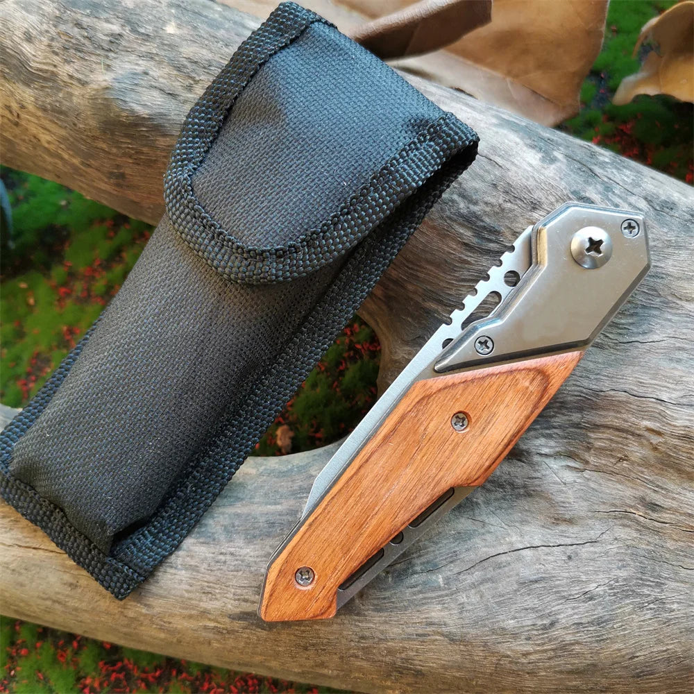 Anti-Slip Wooden Handle Folding Knife