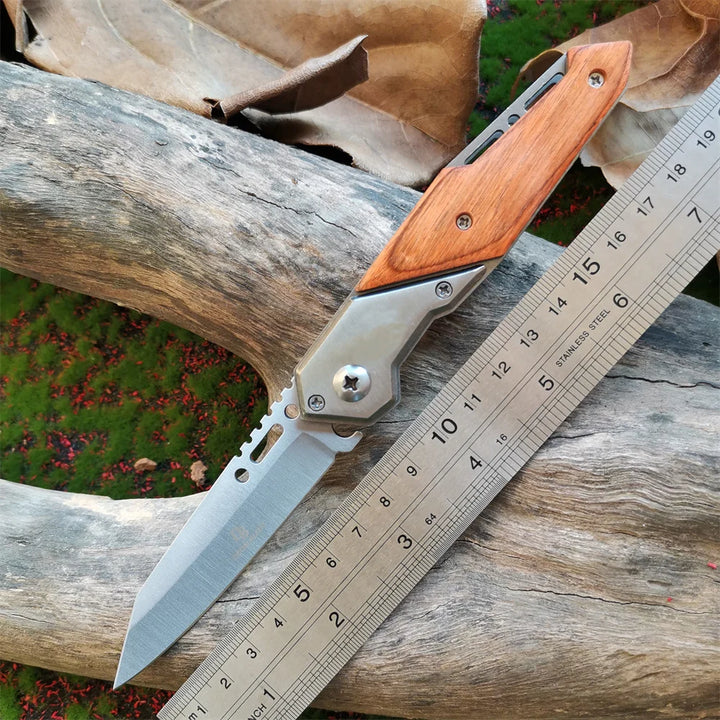 Anti-Slip Wooden Handle Folding Knife