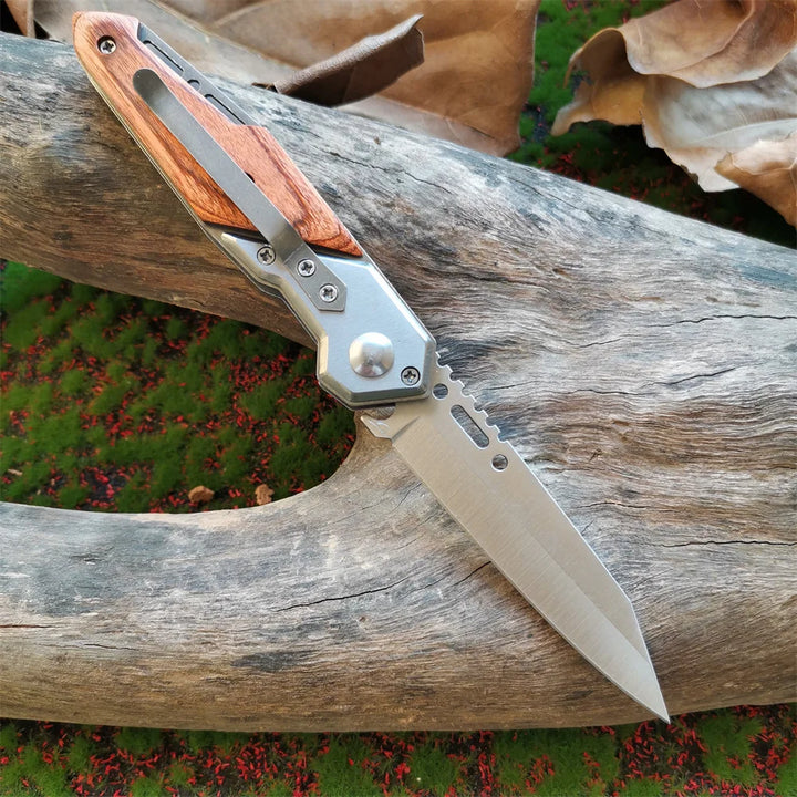 Anti-Slip Wooden Handle Folding Knife
