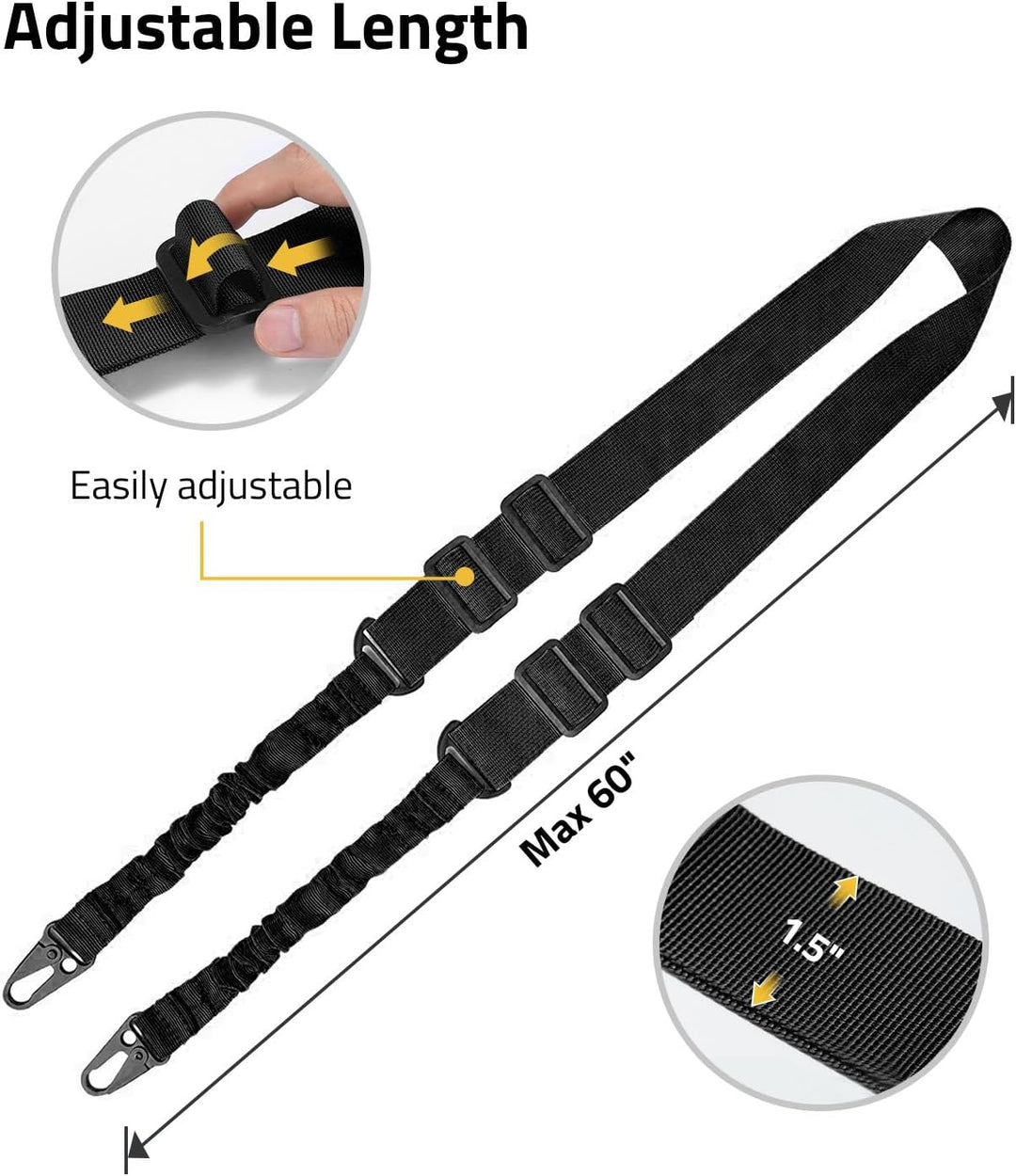 Two Points Rifle Sling with Length Adjuster Traditional Sling with Metal Hook for Outdoors