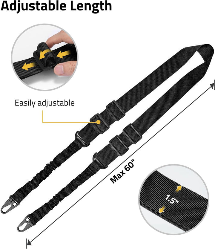 Two Points Rifle Sling with Length Adjuster Traditional Sling with Metal Hook for Outdoors
