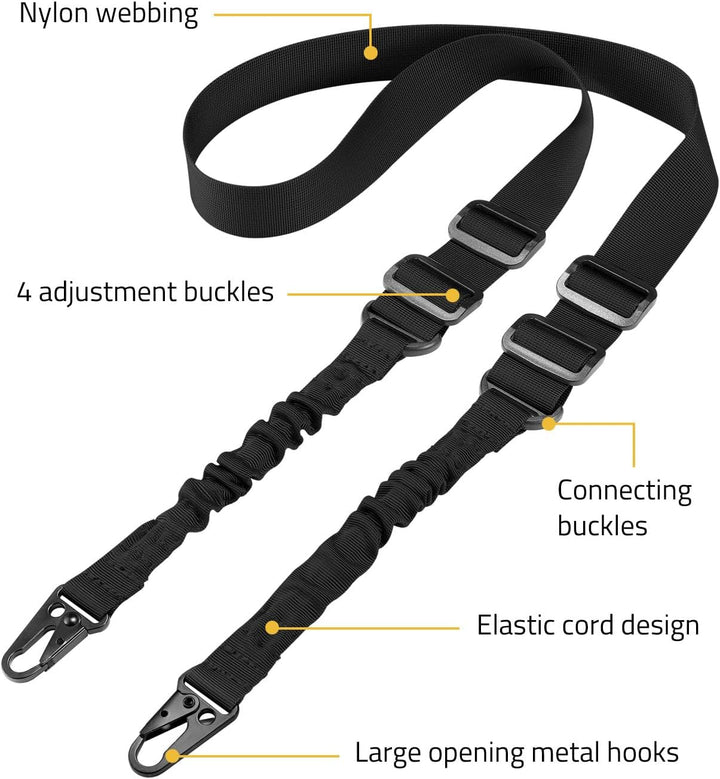 Two Points Rifle Sling with Length Adjuster Traditional Sling with Metal Hook for Outdoors